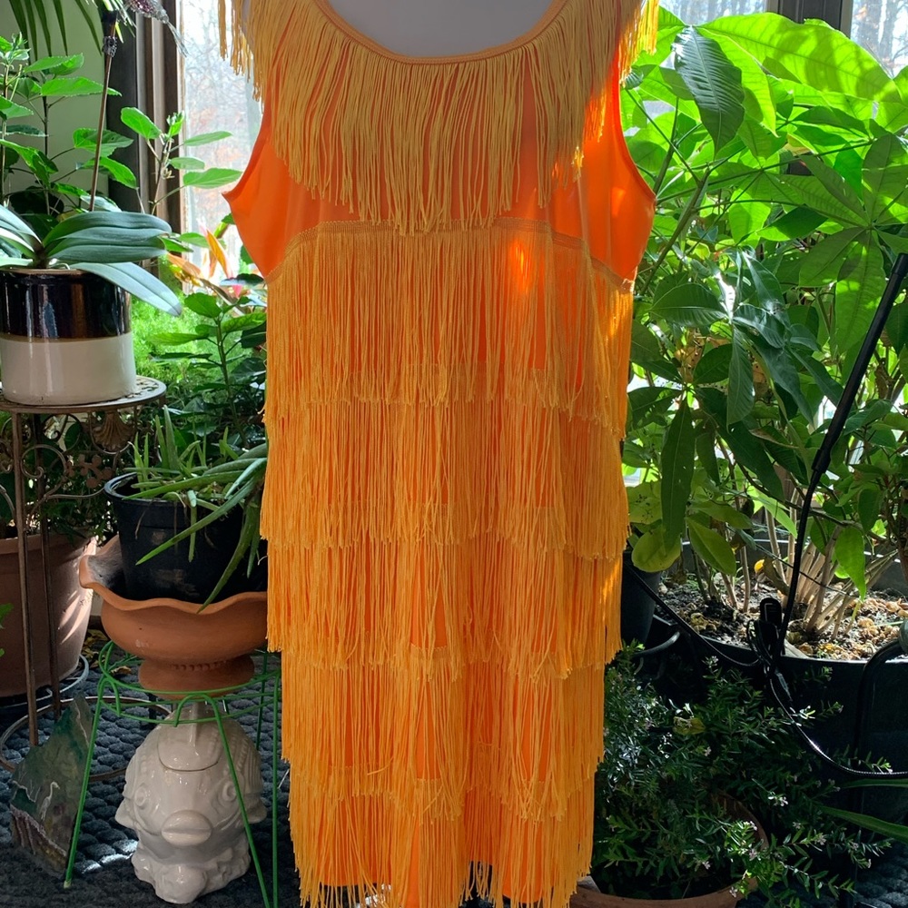 Godessey Orange Fringe Dress Size L